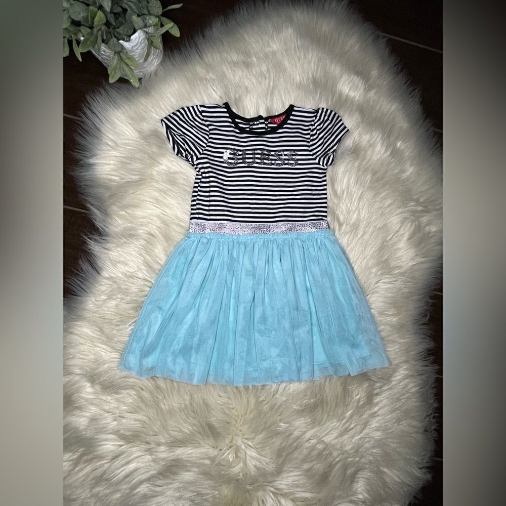 Guess black/white/baby blue tulle dress sz 24M